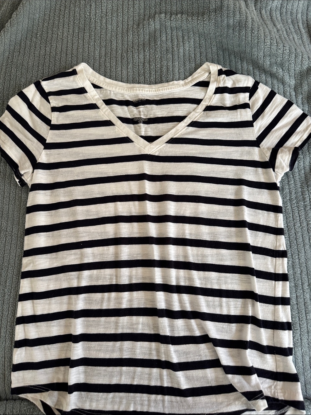 Sonoma Black and White Striped V-Neck Short Sleeve Tee